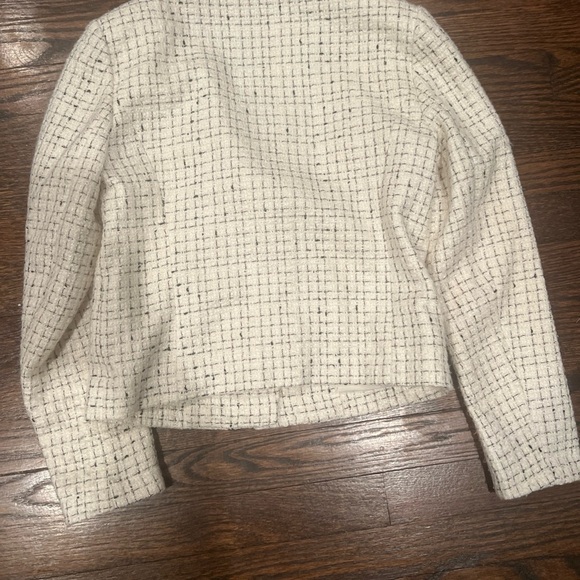 Banana Republic Women Jacket Size 2P White & Gold Metallic Thread Moto Style - Picture 4 of 4